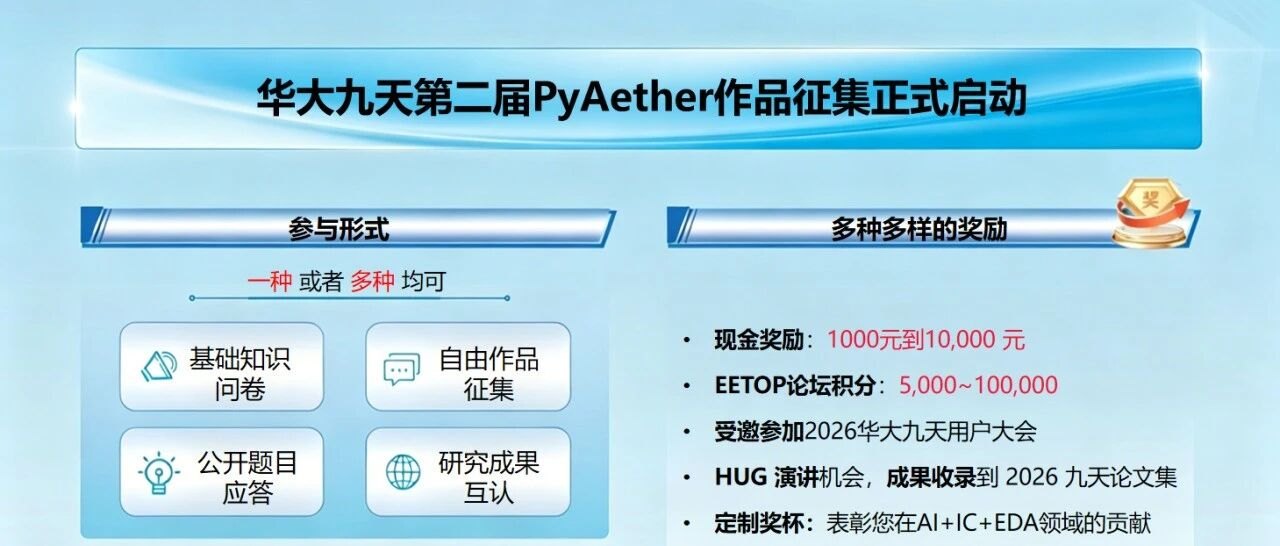 万元现金奖！华大九天第二届 PyAether 作品征集火热进行中